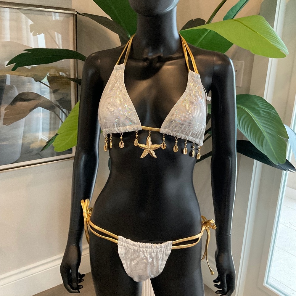 Silvery White Bikini with Charming Bikini Charms!